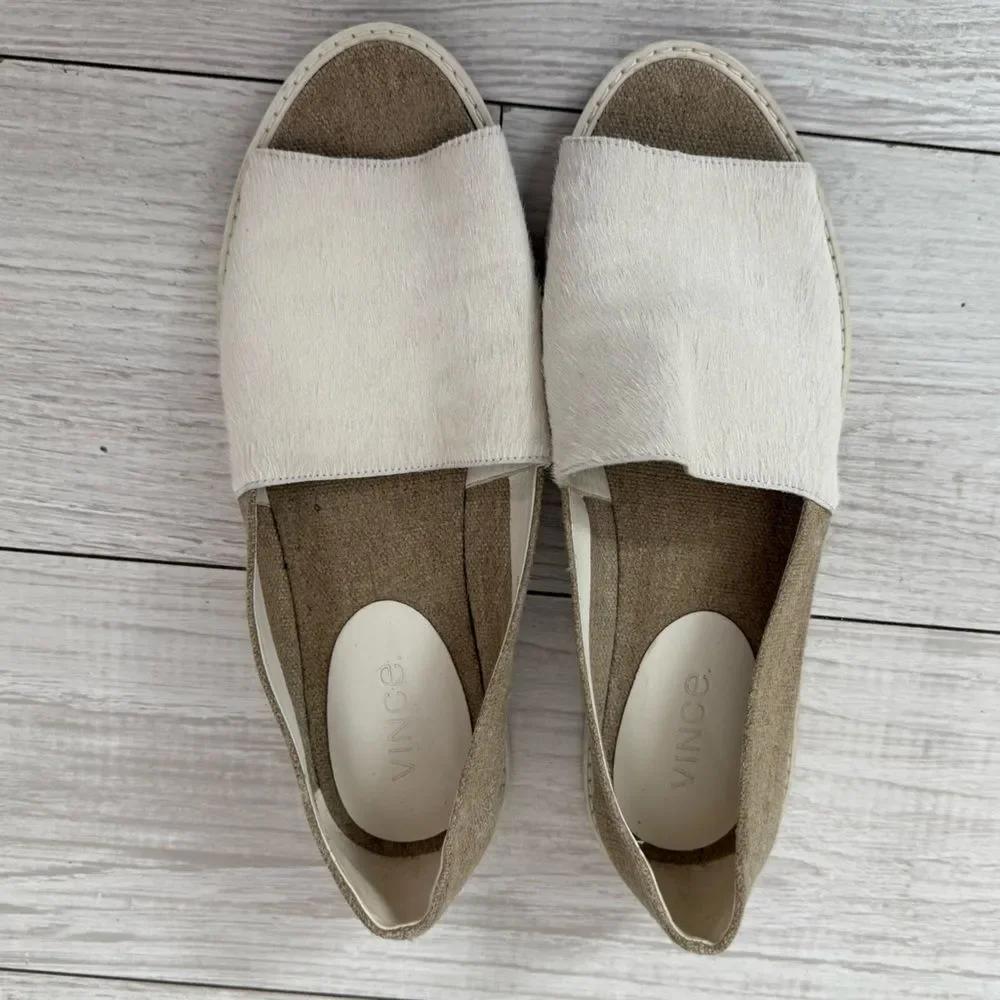 Vince Women's Italian calfskin Cream/white espadril Slip-On Shoes size 9.5